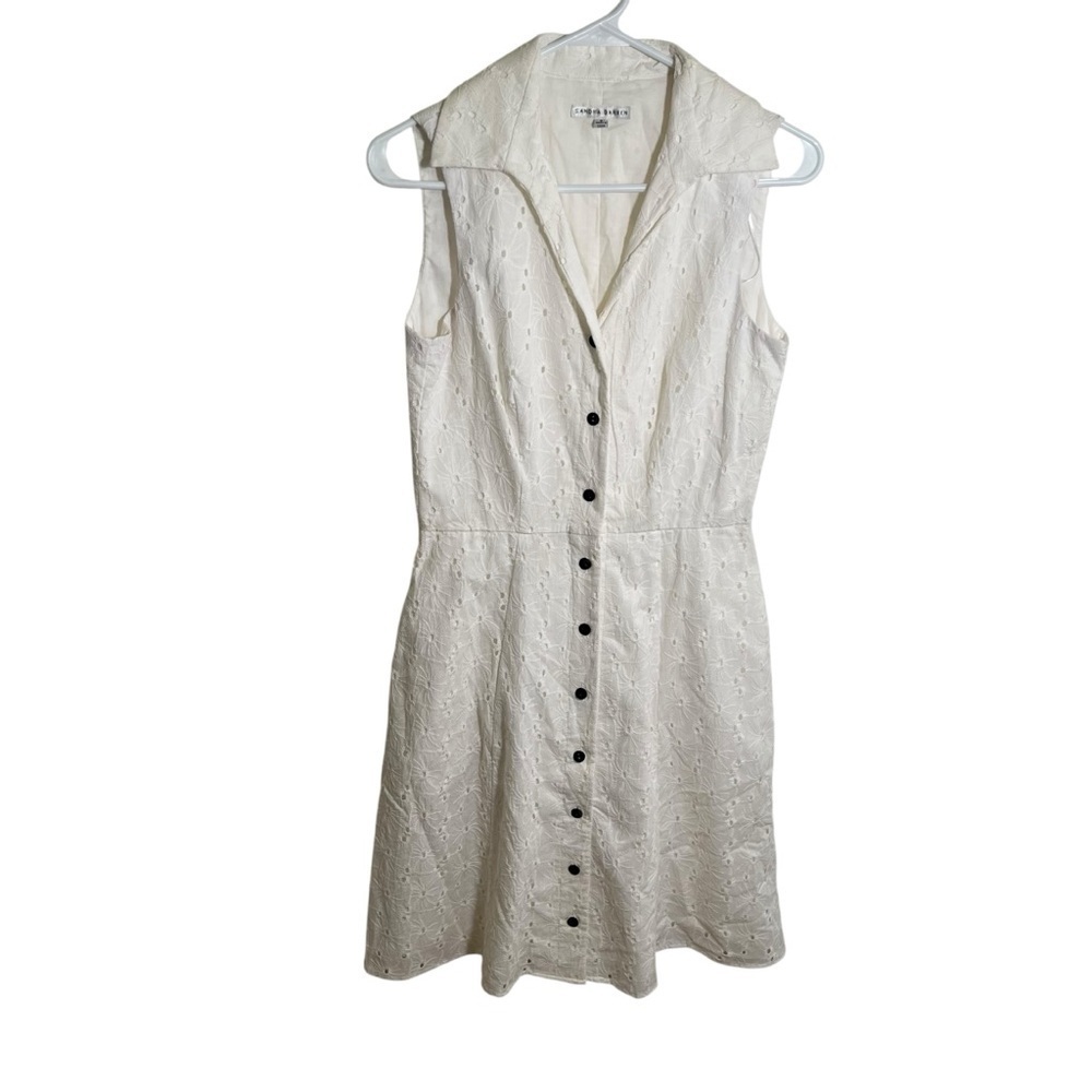Sandra Darren Women's Size 6 Sleeveless Shirt Dress White‎ Cream Eyelet Lace